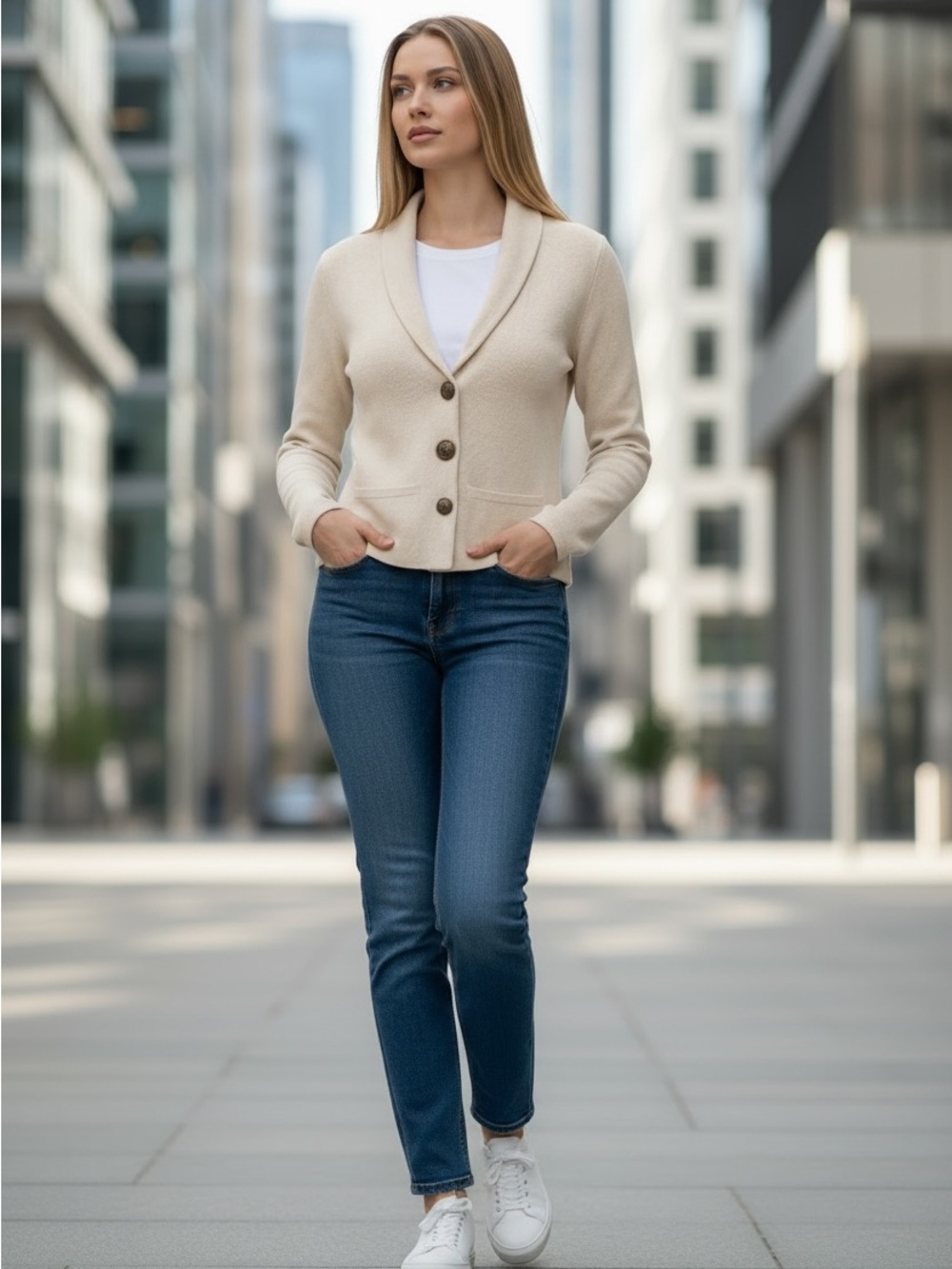 NEW: AQUA CASHMERE Cream Button-down Shawl Collar Cardigan 100% Cashmere